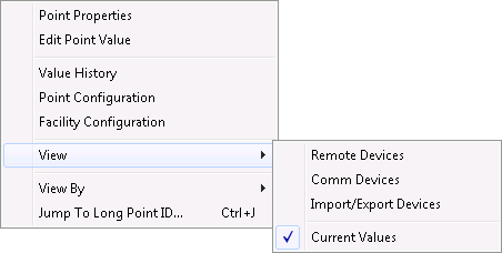 Current Values Context Menu
